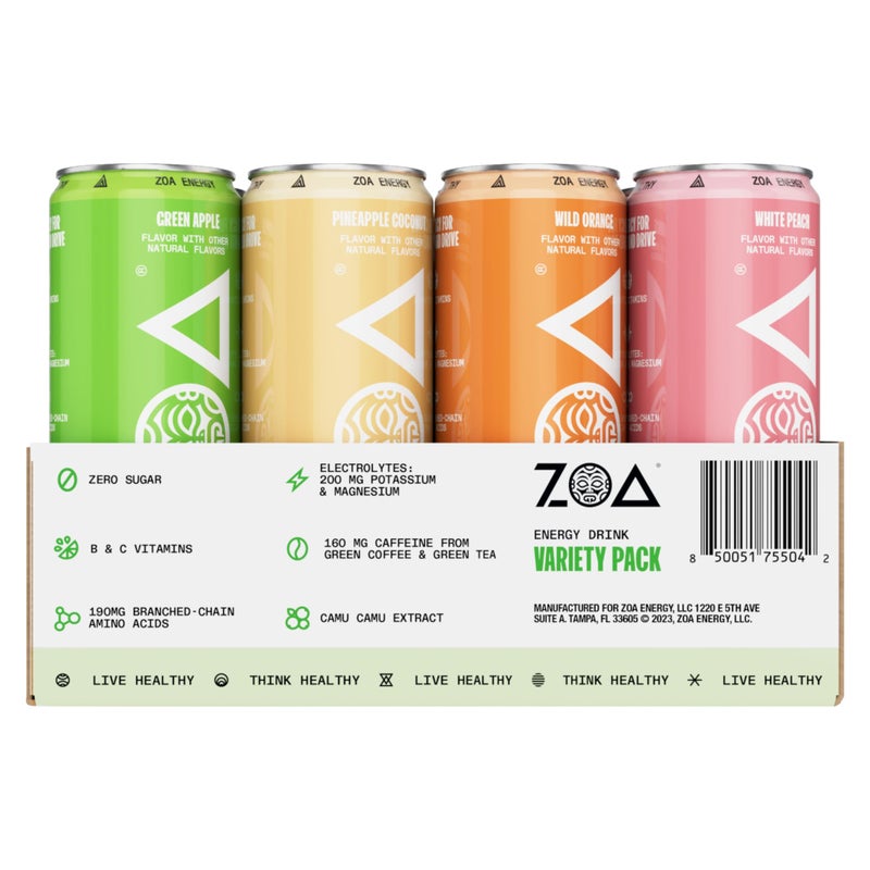 ZOA Zero Sugar Energy Drinks, Remix Variety Pack - Sugar Free with Electrolytes, Healthy Vitamin C, Amino Acids, Essential B-Vitamins, and Caffeine from Green Tea - 12 Fl Oz (Pack of 12) - Image 4